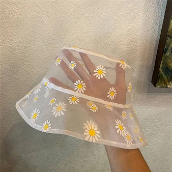 Margarete Brodate Găleți Pălărie Femei Transparent Panama Dantelă Flori, Palarii De Plaja Mare De Top Snapback Moda Daisy Soare Capac De Vara