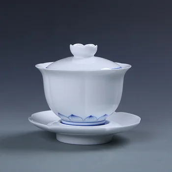 China Pictate manual, Set de Ceai,Dehua Portelan Alb Gaiwan Ceai Portelan Set oale Frumos și Ușor Fierbător