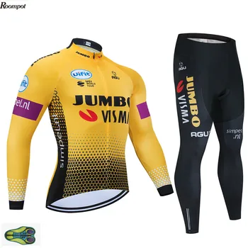 2020 World Tour Team Pro Jumbo Visma Ciclism Jersey Haine cu Maneci Lungi Set 20D Gel de biciclete Biciclete de Sport Ropa Ciclismo
