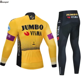 2020 World Tour Team Pro Jumbo Visma Ciclism Jersey Haine cu Maneci Lungi Set 20D Gel de biciclete Biciclete de Sport Ropa Ciclismo
