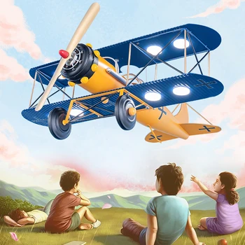 Avion Camera Copiilor Băiat Dormitor Lampă de Tavan Europene American de Desene animate Creative Condus de Protecție a Ochilor Candelabru