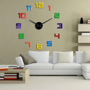 Numere colorate Ceas de Perete Culorile Curcubeului DIY Gigant Ceas de Perete Multicolor Arylic DIY Ceas de Perete cu Numere Mari Home Decor Ceas