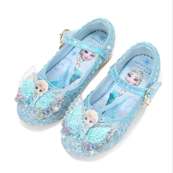 Disney Frozen Elsa Printesa Fete Din Piele Pantofi De Cristal Sclipici Casual Tocuri Inalte Fete Sandale Roz Albastru Argintiu Elsa Pantofi
