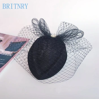 BRITNRY Vintage Negru de Fildeș Pălării de Nunta si Palarioare lucrate Manual din Dantela cu Tul Colivie Voal
