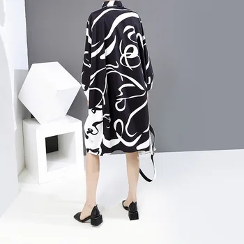 [MEM] Femei, Model Negru Prnted Mare Dimensiunea Rochie Nouă Rever cu Maneci Lungi Vrac se Potrivi de Moda Valul de Primăvară de Toamnă 2021 1Y921