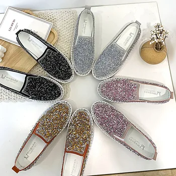 COOTELILI Femei Pantofi Pentru Femeie Apartamente 2020 Nouă Alunecare Pe 3 cm Toc Plat Rotund Toe Diamant Decor de Moda Pantofi Femei 35-43