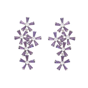 Moda Vintage Violet Superba Floare de Piatra lung Picătură Cercei cu Cubic Zirconia Alb Culoare de Aur Bijuterii Femei Partid Accesoriu