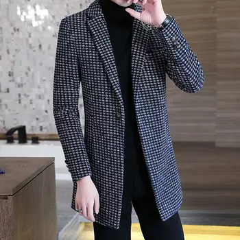 Toamna Iarna Palton Slim Fit Barbati Nou Costum de Lână pentru Bărbați Mediu Și Lung coreean Slim Abrigo Largo Hombre Carouri de Moda Blazer
