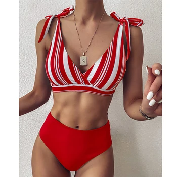 Dungă bikini 2020 mujer de talie Mare de costume de baie femei Nod costume de baie femei Brazilieni set de două piese Vintage V-neck costum de baie nou