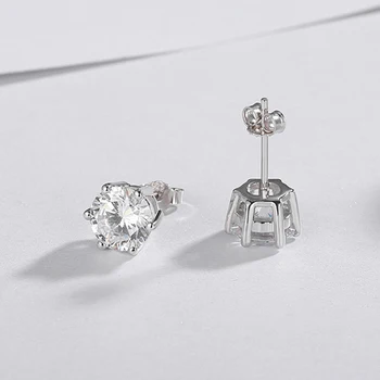 IOGOU Șase Gheare Tăiate Rotund Cercei Stud pentru Femei Solide de Argint 925 Round Lady Cercei Sona Diamant Cercei Bijuterii
