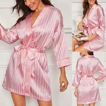 De Vânzare La Cald Plus Dimensiunea Lenjerie Sexy Pijamale Femei, Pijamale De Mătase Dungă Halat Satin Halat De Baie Pijamale Pijamale Femei Plus Dimensiune Sexy