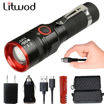 Litwod Z11 Lanterna LED XML T6 400LM Lanterna lumina impermeabil port Micro USB felinar 4 Moduri de Zoom pentru Camping, Drumetii