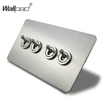 Wallpad 4 Banda 2 Way Toggle Switch Comutator De Lumina Electrică Satin Crom Periat Argint Din Oțel Inoxidabil Panou
