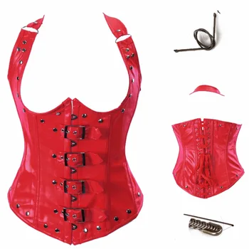 Caudatus steampunk underbust corsete și bustiers cu curele femei top corset faux din piele gothic punk zale negru rosu