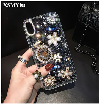 XSMYiss 3D Cazul în care Telefonul Bling Diamant Pentru Huawei Honor 8 9 10 20 lite 7X 8X V10, V20 Nova2 3 4 5 Telefon Cristal Acoperi de Flori decora
