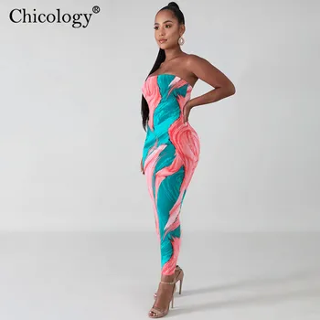 Chicology tie dye bodycon imprimare tubul maxi rochie de vară 2020 femei neon moda streetwear tinuta eleganta petrecere, haine de club