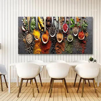 Boabe de Condimente Lingura Ardei Bucătărie Panza Pictura Cuadros Scandinave Postere si Printuri de Arta de Perete Alimente Imagine Camera de zi