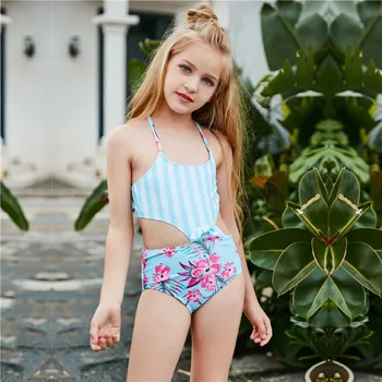 Fete Bikini De Costume De Baie Costume De Baie Cu Dungi De Imprimare Împletit Cruce Drăguț O Singură Bucată Beachwear