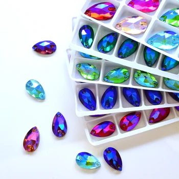 Toate Dimensiunile Coase Pe Stras culori Crystal AB Populare Picături Coase Pe Pietre de Cristal 2 Gauri Haine DIY Rochie de mireasa Accesorii