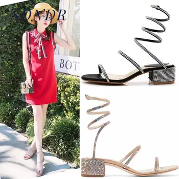 Brand Designer de Moda Holiady Plaja Femei Pantofi 2020 în formă de Șarpe Lichidare Sandale Toc Indesata Catarama Open-toe Sandale 33-40