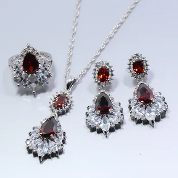MANNY Breloc Mare Alb Austria Cristal Rosu Set de Bijuterii Pentru Femei de Moda Seturi de Nunta