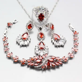 MANNY Breloc Mare Alb Austria Cristal Rosu Set de Bijuterii Pentru Femei de Moda Seturi de Nunta