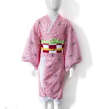 Copii Anime Kimetsu nu Yaiba Demon Slayer Cosplay Costum Copii Kamado Nezuko Kimono Dress Uniform Set Complet Peruci Par Fete