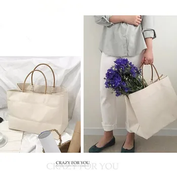 Casual tote pungi pentru femei sac mare designer de petrecere a timpului liber de înaltă calitate, geantă de mână de mare capacitate sac de pânză albă pentru cumpărături