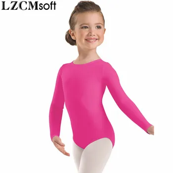 LZCMsoft Fete Spandex Nylon Scoop Neck Maneca Lunga Tricou Copil Negru Gimnastica Tricouri Balet Dans Uzura Mare Pentru Antrenament