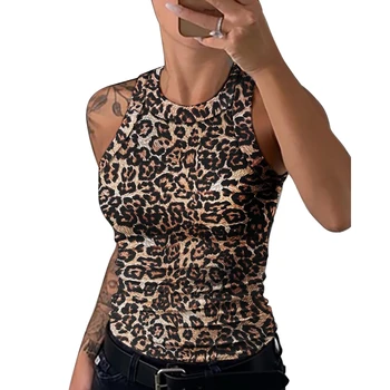 Femei Sexy rochie fără Mâneci Bodycon Top Casual Leopard de Imprimare Rezervor Camis Plus Dimensiune S-2XL