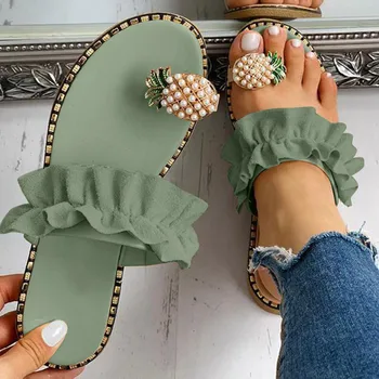 Papuci De Casă Verde Boem Sandale Femei Fete Perla Plat Pantofi Casual Alunecare Pe Sandale De Plaja Doamnelor Pantofi Platforma Sandalias 2020