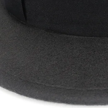 Fată Plat Pălării de Top Solid Black Red Casual Vintage Wide Brim Fedora Simțit Bowler Hat Fedora Floppy Cloche Bărbați Pălărie de gangster Chapeu