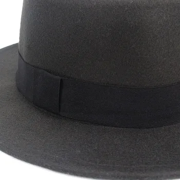 Fată Plat Pălării de Top Solid Black Red Casual Vintage Wide Brim Fedora Simțit Bowler Hat Fedora Floppy Cloche Bărbați Pălărie de gangster Chapeu