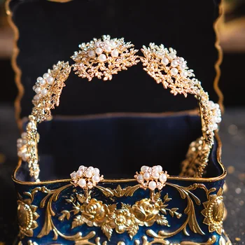 HIMSTORY Retro Strasuri Aurii Pălării de Nunta Bal Accesorii de Par Pearl Floare Baroc Regina Tiara Coroana Bijuterii