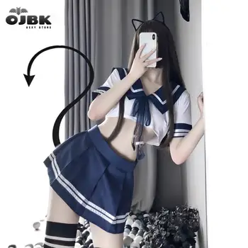 Fată Școală Japoneză Plus Dimensiune Costume Babydoll Sexy Femei Cosplay Lenjerie Student Uniforma Cu Fusta Mini Majoreta Noi