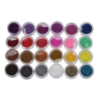 24 x Culori Praf Sclipici Glitter Nail Deco pentru False UV Gel de Unghii.