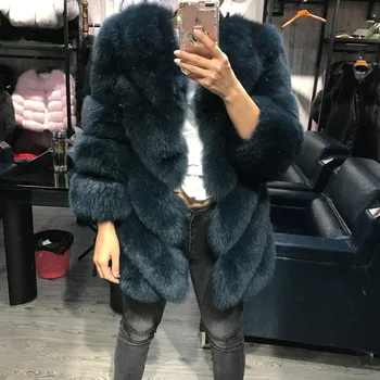 Femei haină de blană de vulpe doamna naturale haină de blană de vulpe blană de iarnă uza