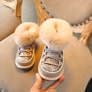 Cizme de zapada copii paiete printesa bumbac cizme stil coreean blana de iepure pentru copii pantofi pentru a păstra copilul cald în timpul iernii