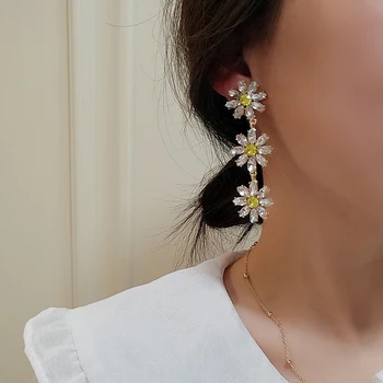 AENSOA coreean Dulce Cristal Flori Lung Picătură Cercei Pentru Femeile de Moda Pietre Florale Legăna Cercei de Partid Bijuterii 2020