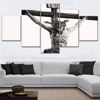 Christian Isus Cruce Tablou Din 4 Piese Modulare Stil Religioase Imagine Panza De Imprimare De Tip Modern De Perete Decor Acasă Opere De Artă Poster