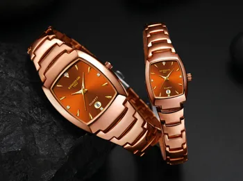 Kingnuos Brand De Lux De Moda Din Oțel Dreptunghi Cuplu De Cuarț Watchs Calendar Minimalist Mâinile Luminos Ceas De Mână Rezistent La Apă