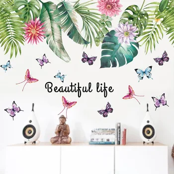 Flori, frunze, Fluturi autocolante de perete camera de zi Dormitor fundal decor mural decor acasă autocolante de Arta autocolante tapet