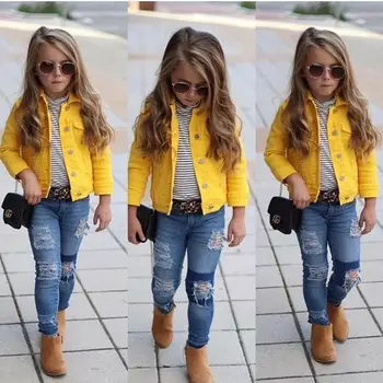 Copii Fată Casual cu Maneci Lungi Denim Sacou Uza Buton Strat Topuri de Moda Primavara Toamna Haine Pentru 1-6 ani Copii