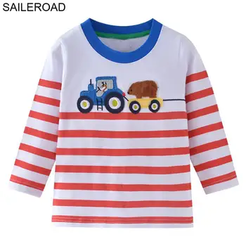 SAILEROAD 2-7ani Remorcă Auto Broderie Baieti Camasi cu Maneca Lunga pentru Copil Topuri Haine de Primavara pentru Copii Haine pentru Copii T Shirt