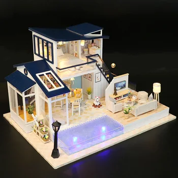 CUTEBEE DIY Casă de Păpuși din Lemn, Case de papusi in Miniatura, Mobilier casă de păpuși Kit de Jucarii pentru copii Cadou de Crăciun 13849
