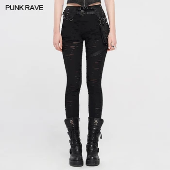 PUNK RAVE Femei Punk Negru Detașabil Waistbag Rupt Gaura Jambiere Tricot Moda Steampunk Reglabil Centura de Talie Mare Pantaloni