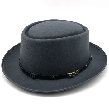 Simplu Lână Bărbați Pork Pie Hat Pentru Tata Negru Pălărie Fedora Pentru Domn Plat Bowler Șăpcuța Jazz De Top Hat