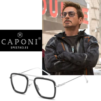 CAPONI Tony Stark Ochelari Obiectiv Clar Clasic Cadru Metalic Pentru Bărbați Omul de Fier Pătrat Ochelari de Moda pentru Femei Ochelari de vedere Optic J6618
