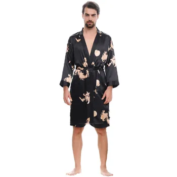 4XL 5XL Supradimensionat pentru Bărbați Cămăși de noapte Set Imitație Kimono de Mătase Pijama Barbati Sexy Halat Satin Halat de baie Acasă Rochie de Noapte Femei Set