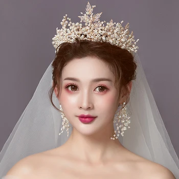 Superba Manual Nunta Regală Coroane Tiara cu Cercei de Cristal Mirese Benzi Seara de Păr Bijuterii de Mireasa Accesorii de Par